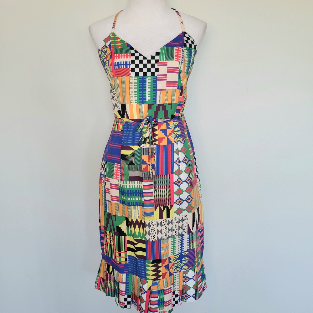 NWOT SHEIN Colorful Geometric Patchwork African Bodycon Straps Midi Size Large